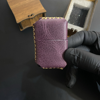 Kişiye Özel Hakiki Deri Mor Zippo Çakmak