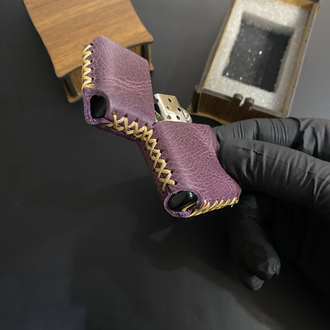Kişiye Özel Hakiki Deri Mor Zippo Çakmak