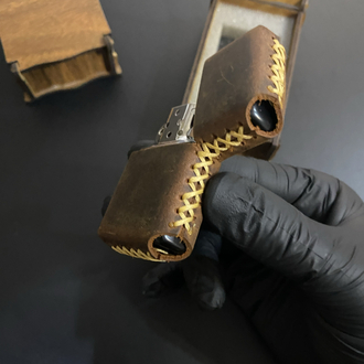 Kişiye Özel Hakiki Deri Çikolata Renk Zippo Çakmak 