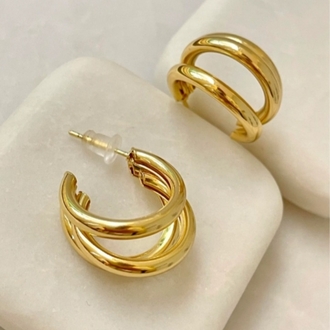 Çelik Çoklu Görünümlü Halka Gold Küpe 