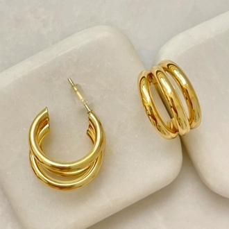 Çelik Çoklu Görünümlü Halka Gold Küpe 