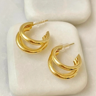 Çelik Çoklu Görünümlü Halka Gold Küpe 