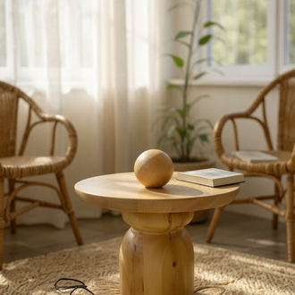 Naturel doğal ahşap tekli yan sehpa