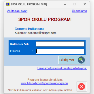 Spor Okulu ve Aidat Takip Yazılımı Lisansı