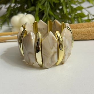 Krem-Gold Kemik Görünüm Elastik Kelepçe -YZ2500187