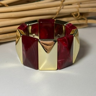 Bordo-Gold Kemik Görünüm Elastik Kelepçe -YZ2500186