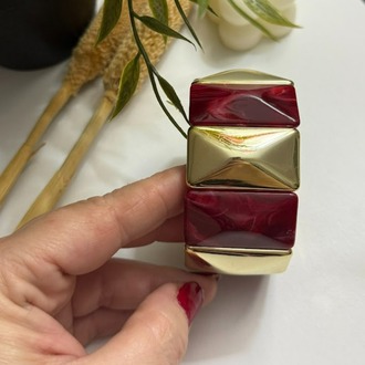 Bordo-Gold Kemik Görünüm Elastik Kelepçe -YZ2500186