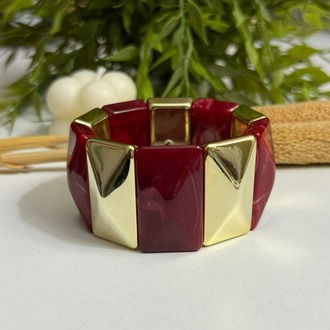 Bordo-Gold Kemik Görünüm Elastik Kelepçe -YZ2500186