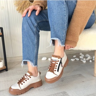Elwa Bej Cilt Taba Tabanlı Bağcıklı Spor Ayakkabı - 260658