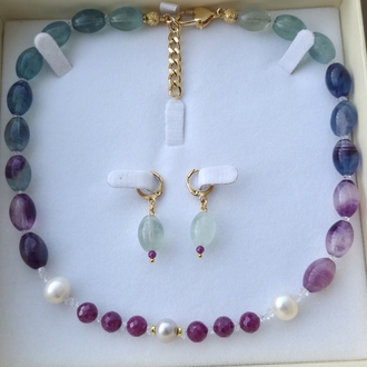 Yakut & Herkimer & İnci & Florit ve küpesi