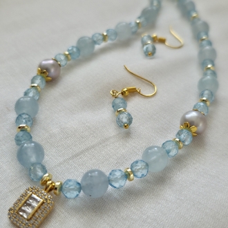 TOPAZ & AKUAMARİN KOLYE VE KÜPESİ