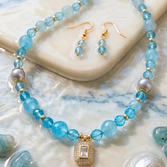 TOPAZ & AKUAMARİN KOLYE VE KÜPESİ