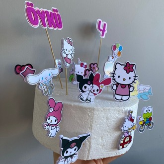 Kuromi ve Arkadaşları Kişiye Özel Pasta Süsü Seti (16 Parça) - Doğum Günü Kürdanları