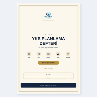 YKS Planlama Defteri 2026–2027 — Dijital Çalışma Defteri (PDF)