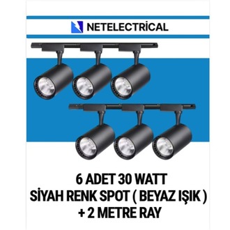 6’LI 30 WATT SİYAH KASA BEYAZ IŞIK RAY SPOT (6 ADET 30 WATT LED RAY SPOT + 1+1 (2) METRE RAY)