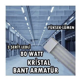 80 Watt 120 cm Kristal Yatay LED Bant Armatür - Trafolu Beyaz Işık