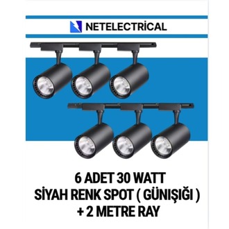 6’LI 30 WATT SİYAH KASA GÜNIŞIĞI RAY SPOT (6 ADET 30 WATT LED RAY SPOT + 1+1 (2) METRE RAY)