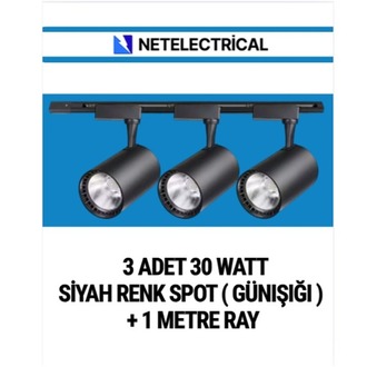 3’LÜ 30 WATT SİYAH KASA GÜNIŞIĞI RAY SPOT (3 ADET 30 WATT LED RAY SPOT LAMBA + 1 METRE RAY))