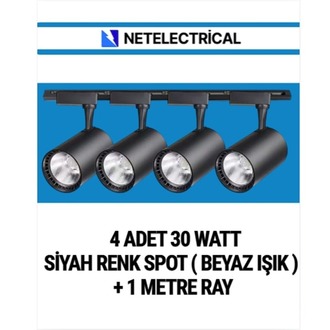 4’LÜ 30 WATT SİYAH KASA GÜNIŞIĞI RAY SPOT (4 ADET 30 WATT LED RAY SPOT LAMBA + 1 METRE RAY))