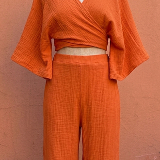 ÖZGE MÜSLİN CROP BULUZ & PANTOLON TAKIM