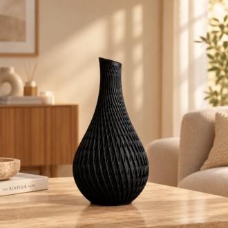 Geometrik Kafes Desenli Modern Vazo  - Siyah 