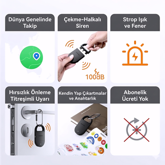 Akıllı Anahtarlık Alarm & Konum Bulucu | Şarjlı Siyah