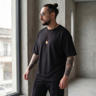 Siyah Oysho Erkek Takım — Oversize Rahat Alt-Üst Set