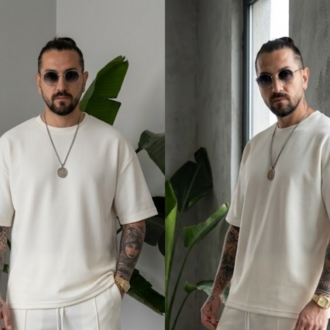 Pure White Oysho T-Shirt & Baggy Eşofman Takımı — Arka Cepli Alt-Üst Set