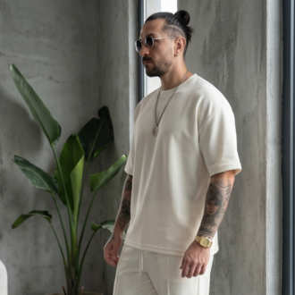 Pure White Oysho T-Shirt & Baggy Eşofman Takımı — Arka Cepli Alt-Üst Set