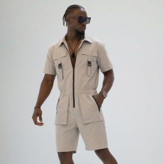 Off-White Taş Gri Paraşüt Kumaş Unisex Tulum — Premium Kargo Cepli Model