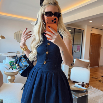 Mini denim elbise