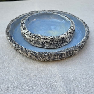 Bedrock blue 3 lü seramik sunum tabağı