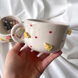 El yapımı Tom and Jerry figürlü seramik kupa