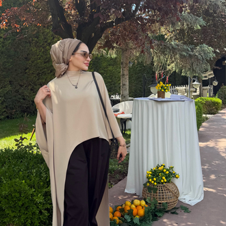 Vizon tunik acı kahve şalvar