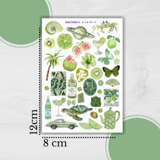 8'li Yeşil Tema Sticker Seti