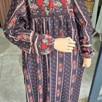 100% pamuklu vintage desenli tesettür elbise
