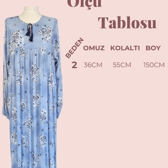 Mavi Desenli Robalı Tesettür Elbise
