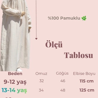 Hac Umre Günlük Çocuk Tesettür Elbise Müslin %100 Pamuk