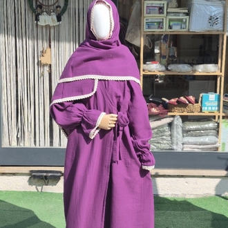 Müslin Namaz Elbisesi ve Başörtü (Mor)