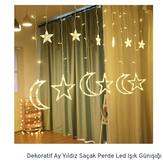 Dekoratif Ay Yıldız Saçak Perde Led ışık Gün ışığı