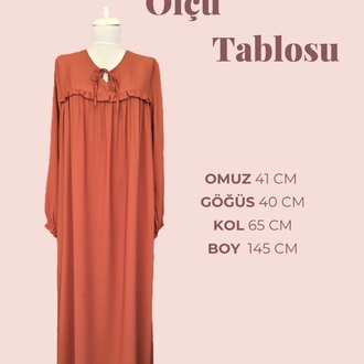 Turuncu Büzgülü Tesettür Elbise