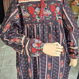 100% pamuklu vintage desenli tesettür elbise