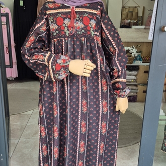 100% pamuklu vintage desenli tesettür elbise