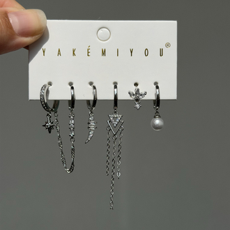 İthal altılı boho küpe seti silver
