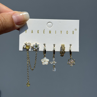 İthal altılı spring küpe seti gold