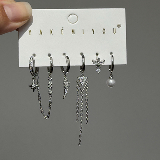 İthal altılı boho küpe seti silver