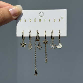 İthal altılı wings küpe seti gold