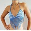 Bikini Fileli Püsküllü Mavi-Beyaz Renk