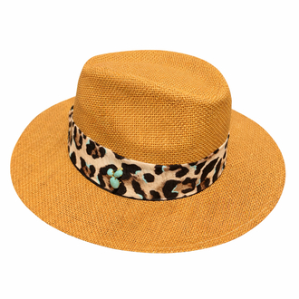 LEOPAR KUŞAKLI CAMEL HASIR PANAMA ŞAPKA
