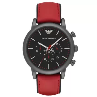 Emporio Armani AR1971 Erkek Kol Saati – Kırmızı Deri / Koyu Kasa / Chronograph